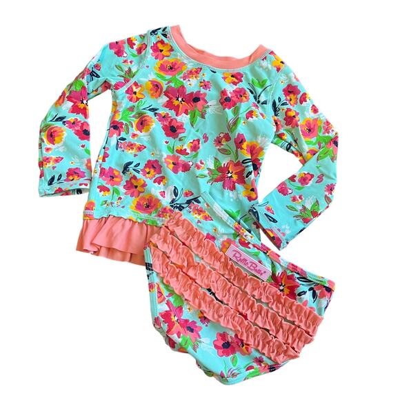 Ruffle Butts Other - RuffleButts rashguard swimsuit 2 orange floral